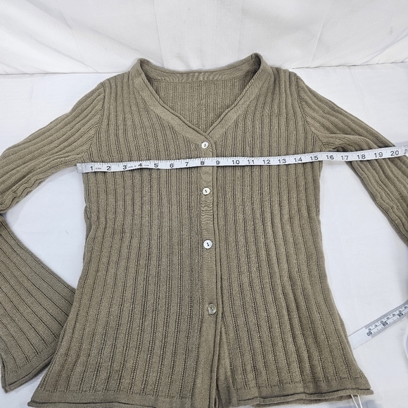Commense Ribbed Button Front Cardigan Sweater Top Olive Brown Long Sleeve Size M - Picture 5 of 9